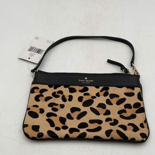 NWT Kate Spade Womens Black Beige Leopard Print Clutch Wristlet Wallet Purse image number 2