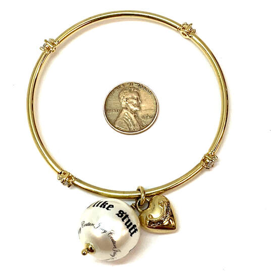Designer Juicy Couture Gold-Tone Heart Charm Classic Bangle Bracelet w/ Box image number 3