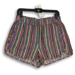 Womens Multicolor Stripe Linen Elastic Waist Pull-On Hot Pant Shorts Size M