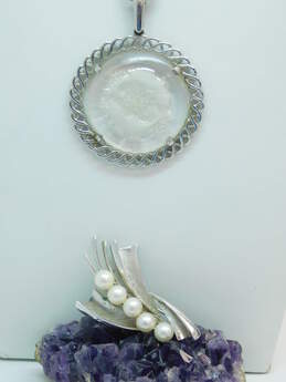 Vintage Crown Triafri Koi Fish Pendant Necklaces & Faux Pearl Silver Tone Brooch 35.0g