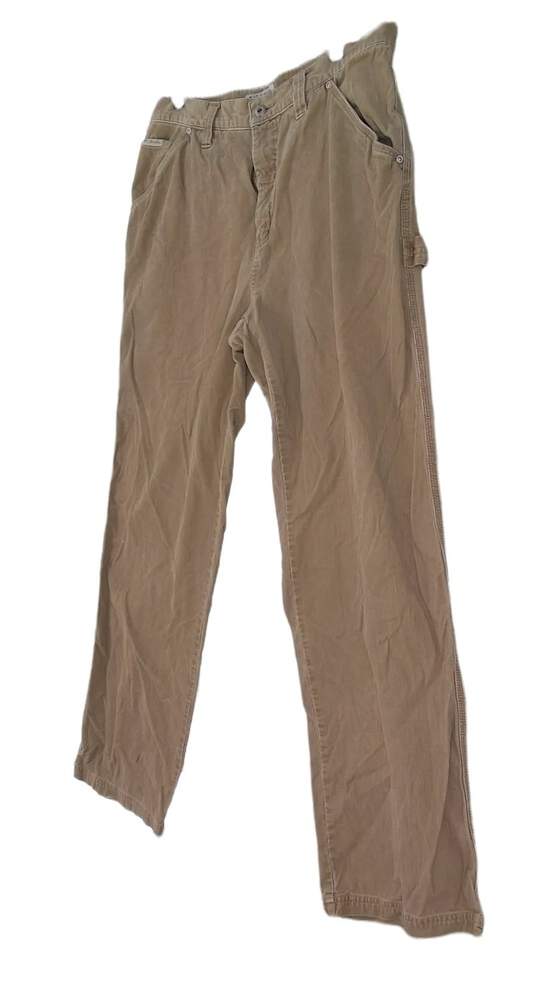 Mens Tan Corduroy Cargo Pockets Straight Leg Workwear Carpenter Pants Size 36 image number 2