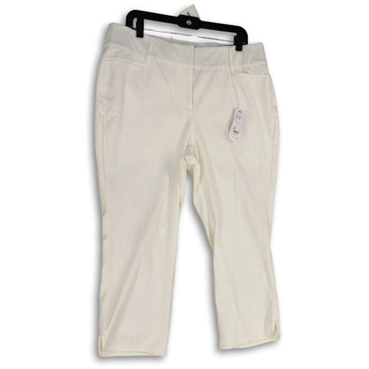 NWT Womens White Flat Front Pockets Straight Leg Cropped Pants Size 14 image number 1
