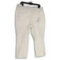 NWT Womens White Flat Front Pockets Straight Leg Cropped Pants Size 14 image number 1