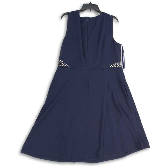 Anne Klein Womens Navy Blue Boat Neck Sleeveless Back Zip A-Line Dress Size 16 image number 2