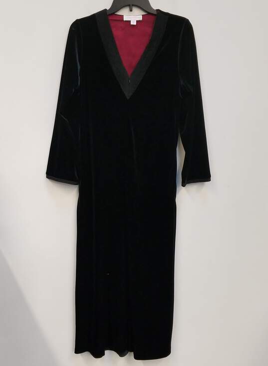 Womens Black Velvet Half Zip Long Sleeve Sleepwear Gown Size Medium image number 1