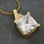 14K Gold Cubic Zirconia Faceted Square & Accents Pendant C Link Chain Necklace 5.3g image number 1