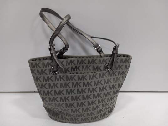 Michael Kors Grey Monogram Pattern Shoulder Tote Handbag image number 1