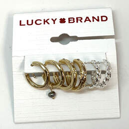 NWT Designer Lucky Brand Hypoallergenic Two-Tone Three Hoop Earrings Set alternative image