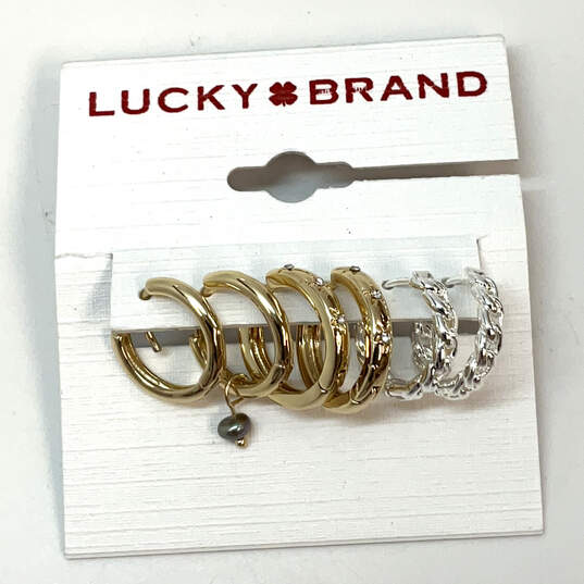 NWT Designer Lucky Brand Hypoallergenic Two-Tone Three Hoop Earrings Set image number 2