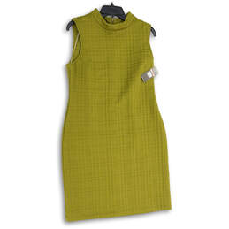 NWT Womens Green Sleeveless Mock Neck Back Zip Sheath Dress Size 12