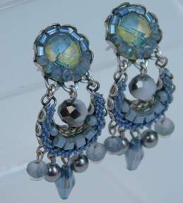 Ayala Bar Silvertone Metal Blue & Clear Glass & Agate Magic Potion Melania Drop Post Earrings 6g
