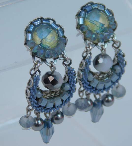 Ayala Bar Silvertone Metal Blue & Clear Glass & Agate Magic Potion Melania Drop Post Earrings 6g image number 1