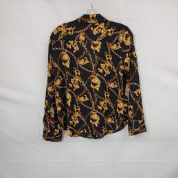 Timing Black & Gold Filigree Patterned Button Up Blouse WM Size S NWT alternative image