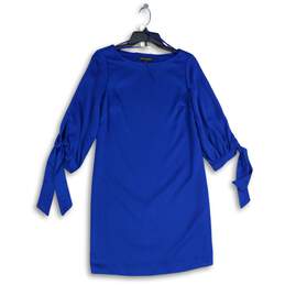 Womens Blue 3/4 Tie Puff Sleeve Round Neck Comfort A-Line Dress Size 2