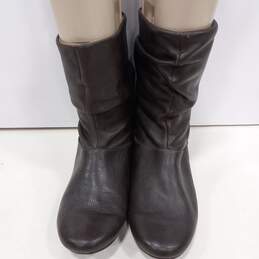 Women Brown Leather Pull On Round Toe Mid Calf Slouch Boot Size 5.5