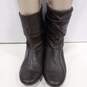 Women Brown Leather Pull On Round Toe Mid Calf Slouch Boot Size 5.5 image number 1