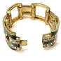 Designer J. Crew Gold-Tone Green Enamel Rhinestone Wide Bangle Bracelet image number 3