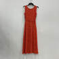 NWT Womens Orange Sleeveless Eyelet Round Neck Belted Maxi Dress Size XS image number 2