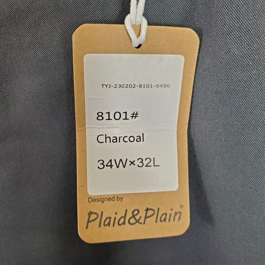 Plaid & Plain Men Charcoal Dress Pants Sz 34 NWT image number 4