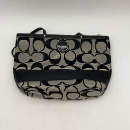 NWT Coach Womens Black Grey Signature Print Zipper Charm Tote Bag