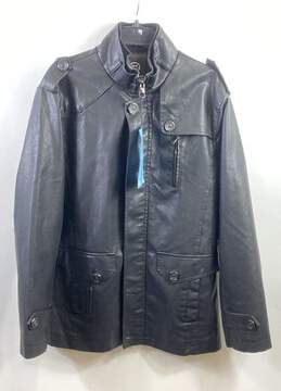 Houtaochuanqi Women Black Faux Leather Jacket XL