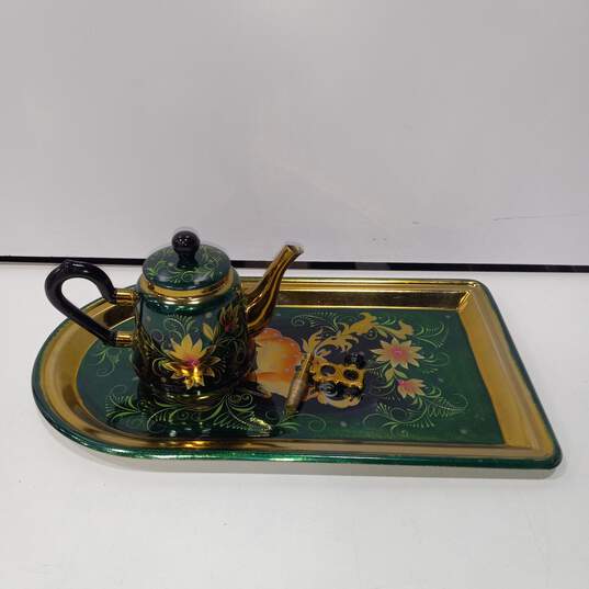 Vintage Metal Teapot & Tray image number 1