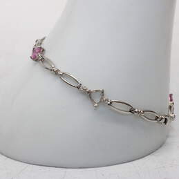 10K White Gold Diamond Accent Pink Sapphire Heart Bracelet - 4.2g alternative image