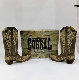 Corral Vintage Brown Crater Bone Embroidery Cowgirl Boots Women's 11 IOB