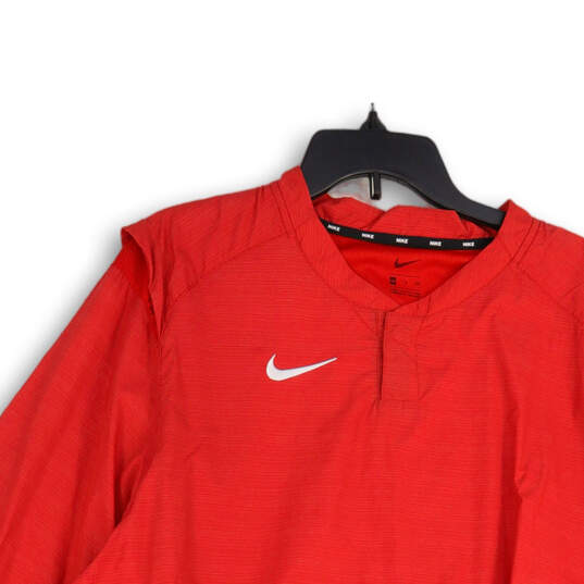 Mens Red Long Sleeve Zip Pocket Pullover Athletic T-Shirt Size 2XL image number 3