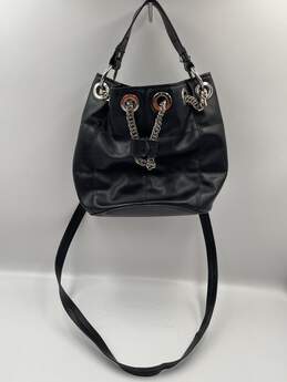 Womens Black Leather Inner Divider Shoulder Strap Bucket Bag W-0503559-A