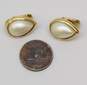 Vintage Crown Trifari Faux Pearl & Gold Tone Clip-On Earrings 8.0g image number 2