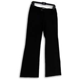 Womens Black Flat Front Pockets Stretch Straight Leg Dress Pants Size 4