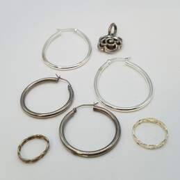 Sterling Silver Hoop Earrings Pendant Sz 1, 3 1/2 Ring Bundle 5pcs 12.3g