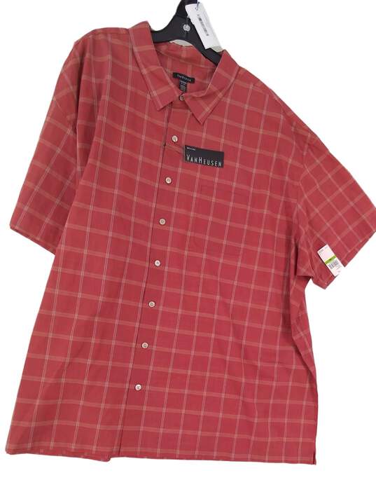 NWT Mens Red Plaid Short Sleeve Collared Button Up Shirt Size 5XL image number 1