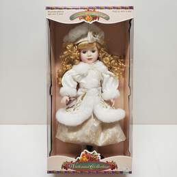 Genuine Porcelain Doll Victorian Collection Doll and Wooden Stand IOB