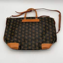 Womens Brown Leather Signature Print Adjustable Strap Crossbody Handbag Purse