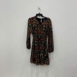 Womens Multicolor Paisley Ruffled Long Sleeve Fit And Flare Dress Size 10 alternative image