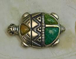 Carolyn Pollack Sterling Silver Southwestern Style Crushed Turquoise Inlay Turtle Brooch Pendant 9.8g