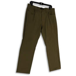 Mens Green Flat Front Pocket Regular Fit Straight Leg Chino Pants Sz 34x30