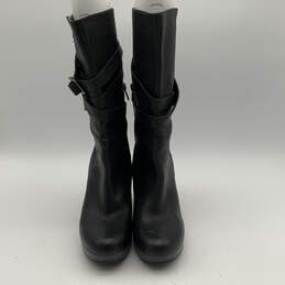 Womens Jardin Black Leather Mid Calf Block Heel Riding Boots Size 10