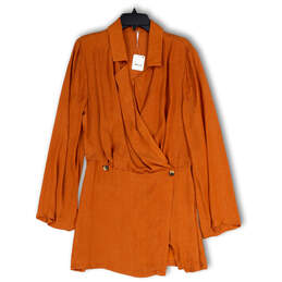 NWT Womens Orange Simone Notch Lapel Long Sleeve Cinnabar Mini Dress Size M