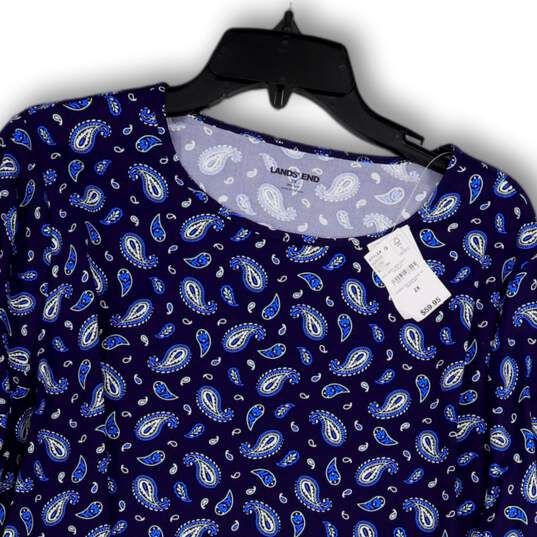 NWT Womens Blue Paisley Round Neck Long Sleeve Pullover T-Shirt Size 2X image number 3
