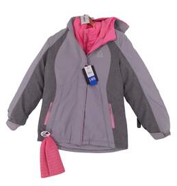 NWT Girls Gray Hooded Long Sleeve Zipped Pockets Puffer Hat Jacket Size 14/16