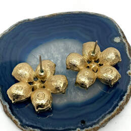 Designer Swarovski Gold-Tone Pink Crystal Drop Stone Flower Stud Earrings alternative image