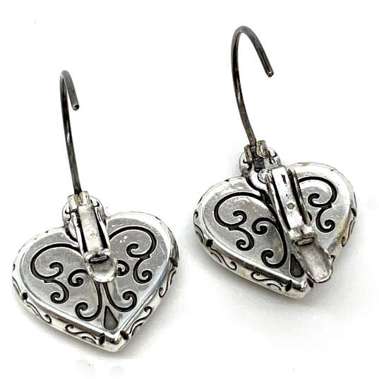 Designer Brighton Silver-Tone Rhinestone Brown Heart Shape Drop Earrings image number 4