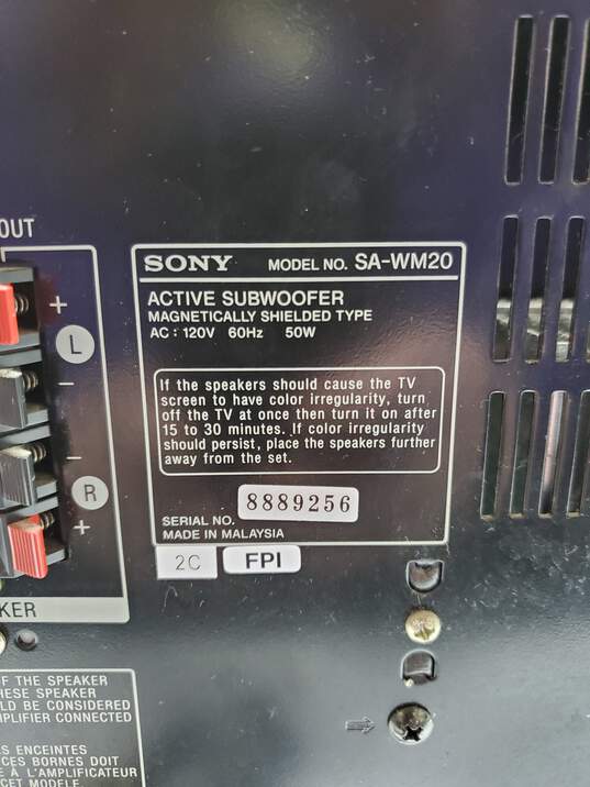 Sony SA-WM20 Active Subwoofer Magnetically Shielded Type - Untested for Parts/Repairs image number 4