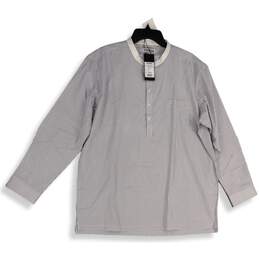 NWT Toobaa Executive Mens Gray Striped Long Sleeve Pullover Kurta Shirt Size XL