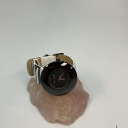 Designer Betsey Johnson Black Round Dial Leather Strap Analog Wristwatch