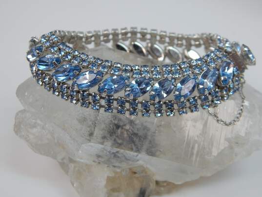 Vintage Weiss Blue Icy Rhinestone Silver Tone Bracelet 23.9g image number 7