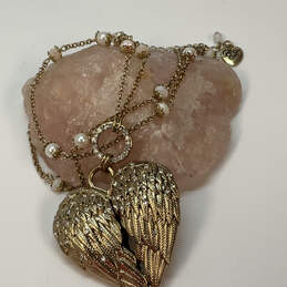 Designer Betsey Johnson Gold-Tone Angel Wing Crystal Stone Pendant Necklace